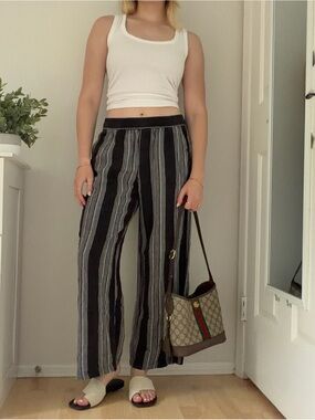 Old Navy Black Striped Wide Leg Linen Pants